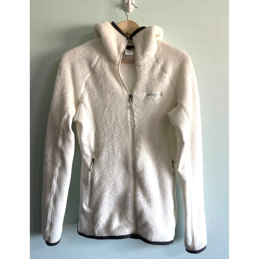 Patagonia R3 Fleece Jacket Womens Large White Hooded Full Zip Regulator Hoody